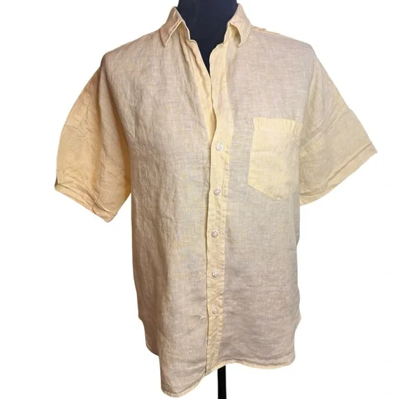 Frank & Eileen | Rory Short Sleeve Button Down Linen Shirt in Yellow | Sz XS - Picture 3 of 12
